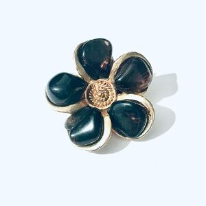 Vintage Gold Tone and Brown Flower Brooch